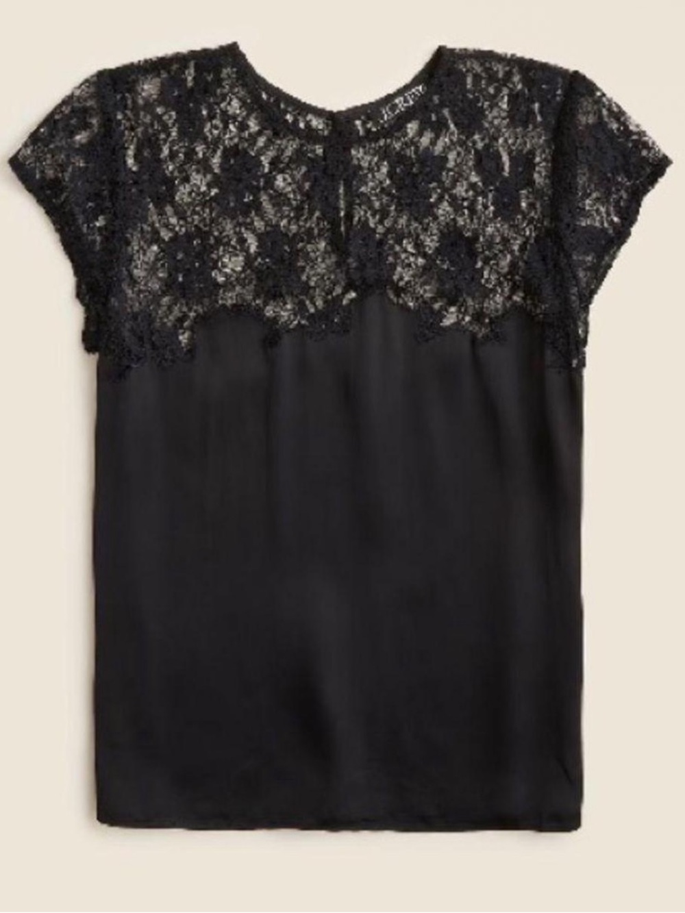 NWT J. Crew Black Satin and Lace Cap Sleeve Sleeve Top